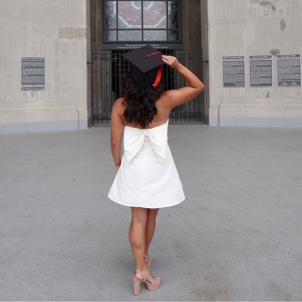 Altar’d State White Bow back strapless mini dress